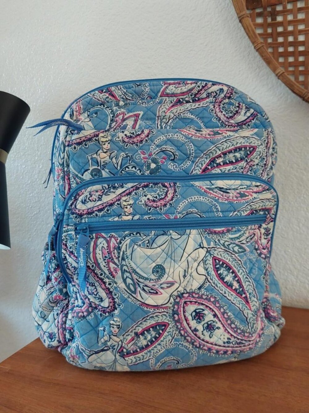 Vera Bradley Cinderella backpack paisley blue, pink, and white paisley backpack